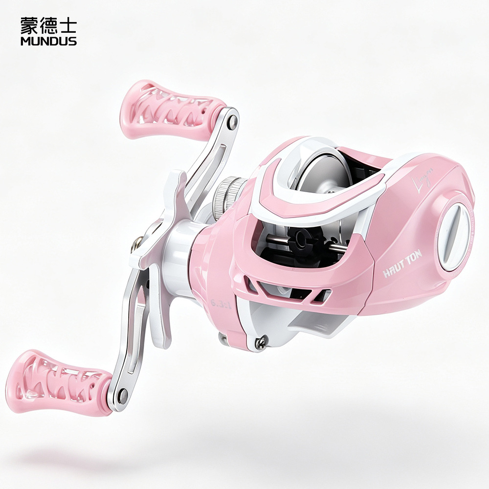Ice Fishing Reel - Różowy kołowrotek baitcastingowy z przełożeniem 6.3:1,