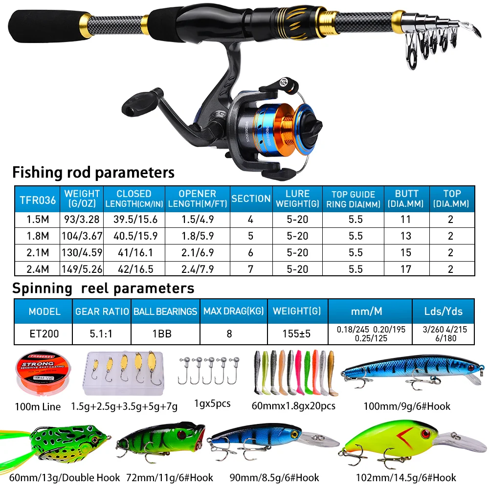 PROBEROS 1.5m-2.4m Zestaw Wędk – Spincast Reel recenzja i cena